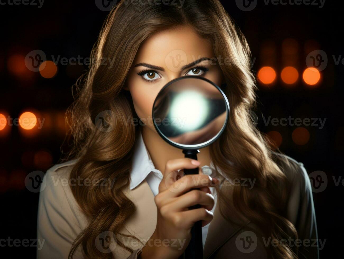 Policewoman is carefully examining the crime scene for potential evidence AI Generative photo