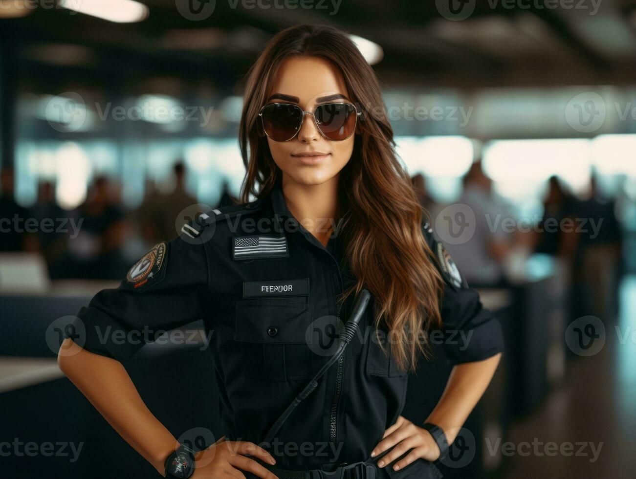 Policewoman is carefully examining the crime scene for potential evidence AI Generative photo