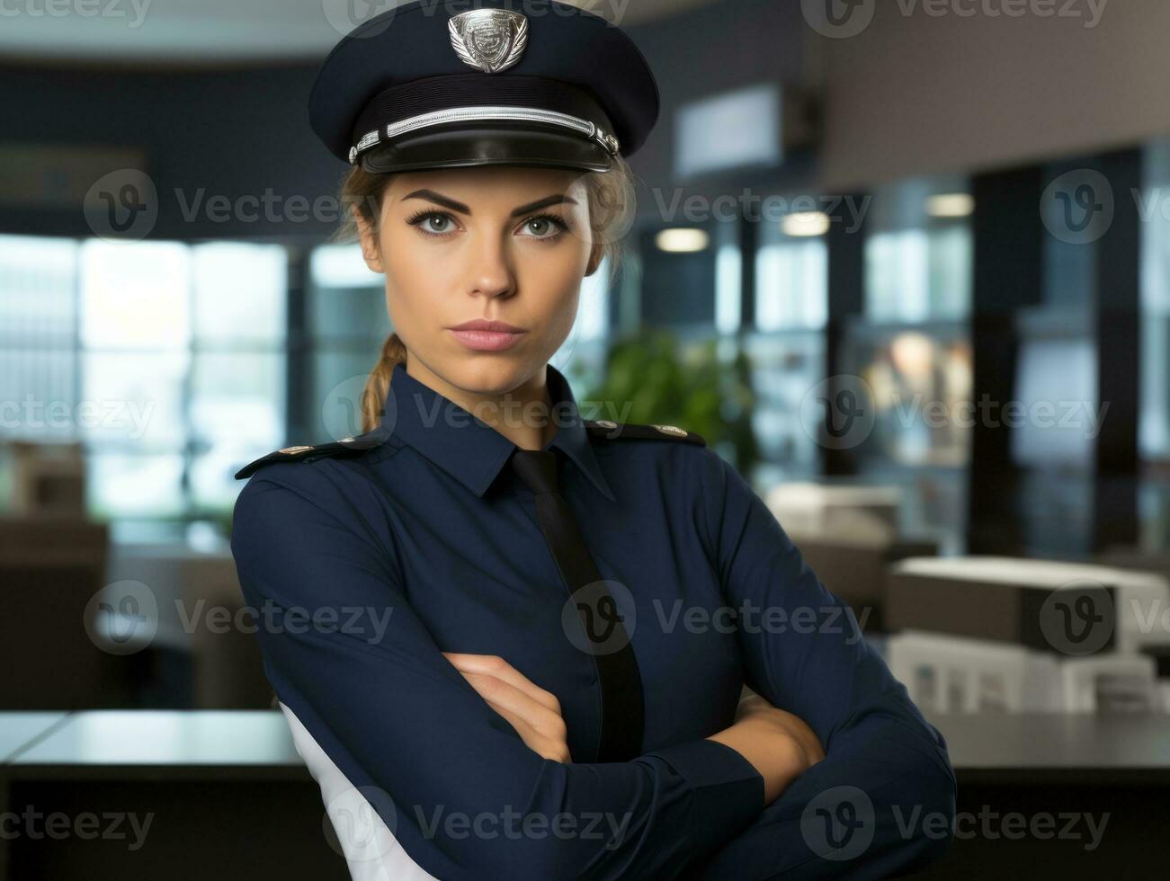 Policewoman is carefully examining the crime scene for potential evidence AI Generative photo