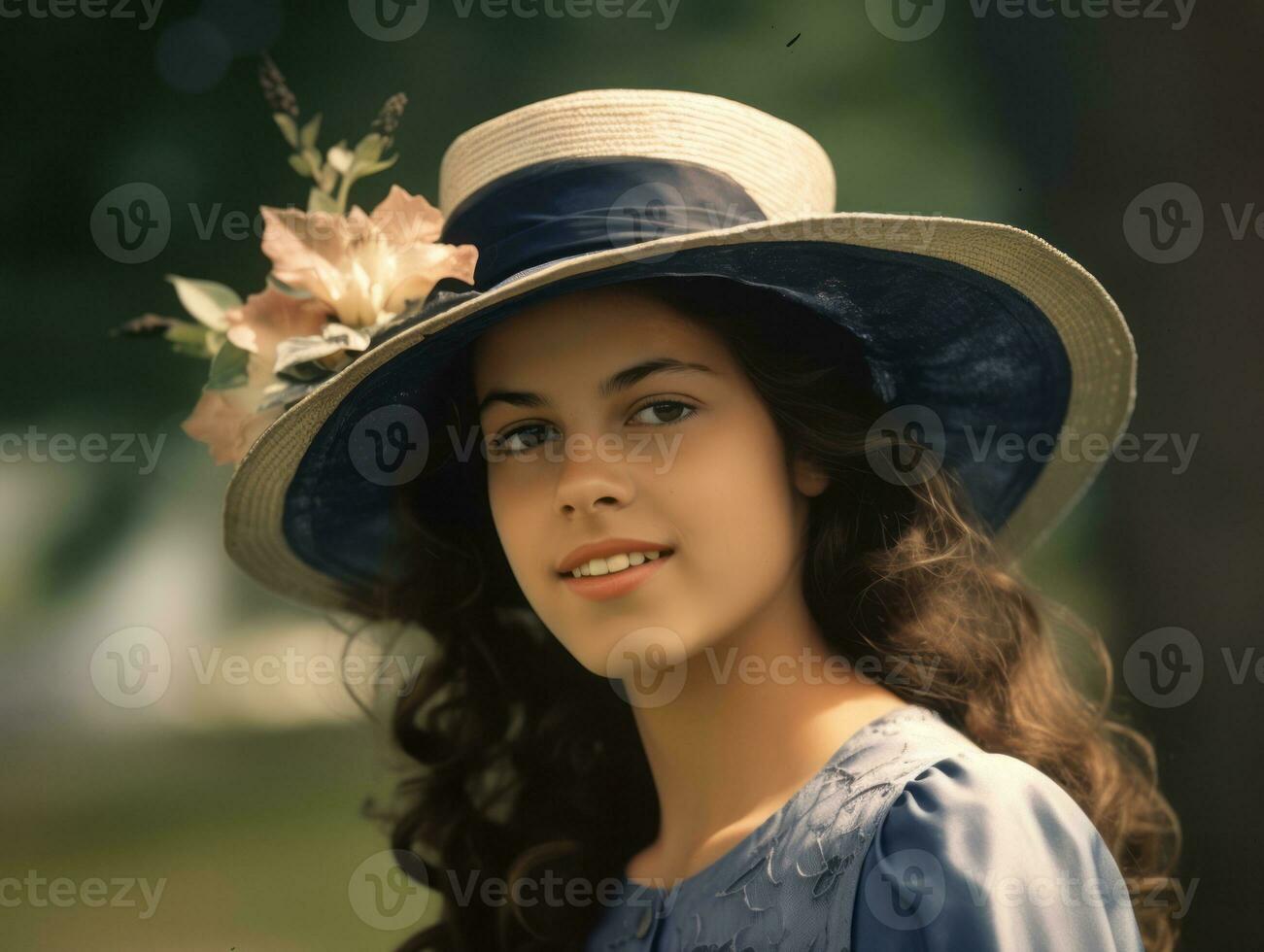 An colored old photograph of a woman from the early 1900s AI Generative photo