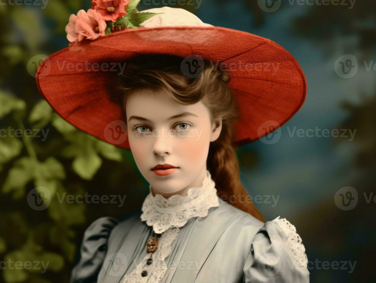 un de colores antiguo fotografía de un mujer desde el temprano 1900 ai generativo foto