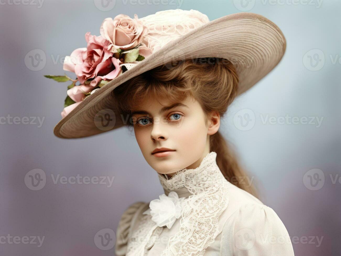 An colored old photograph of a woman from the early 1900s AI Generative photo