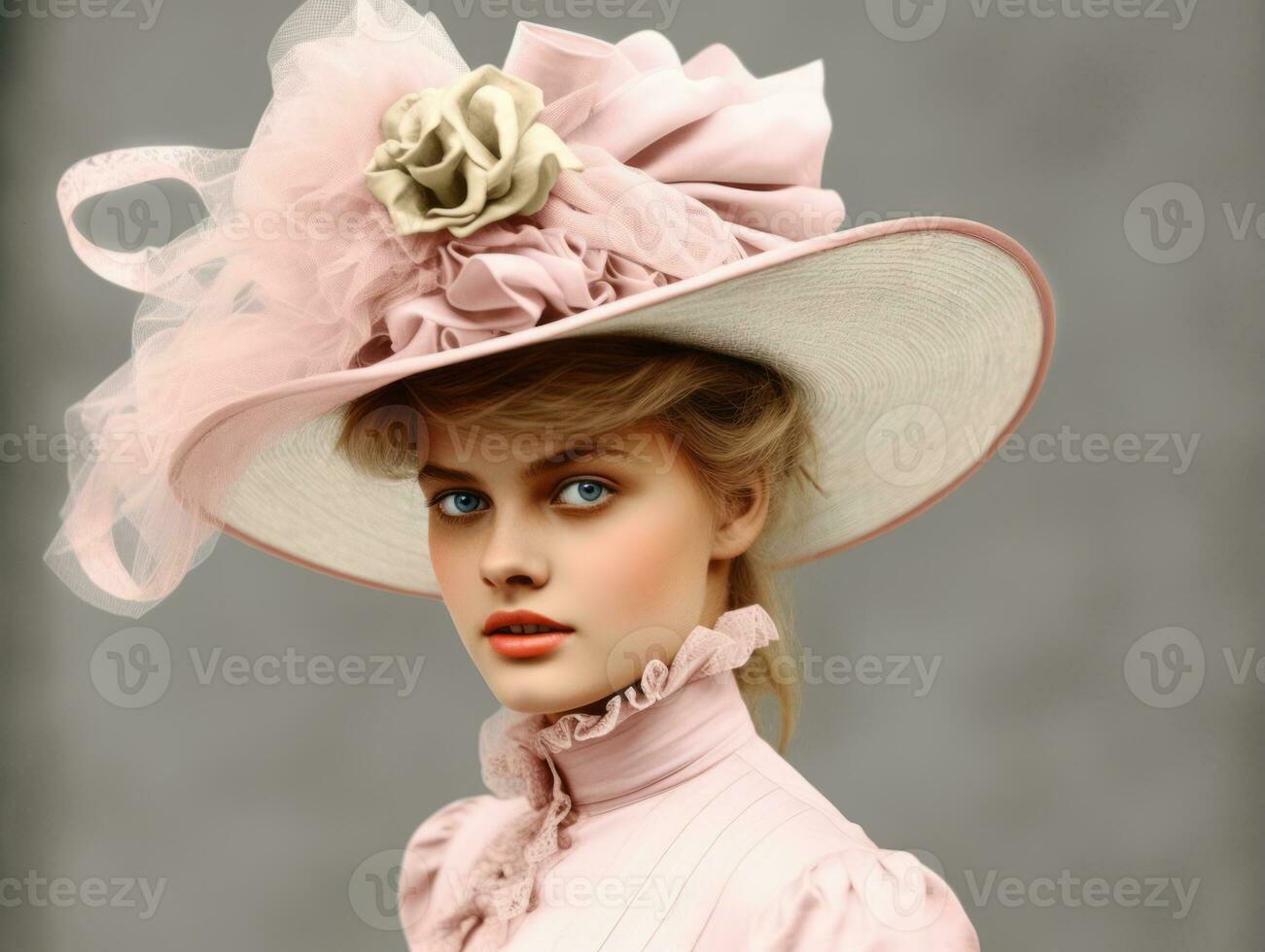 An colored old photograph of a woman from the early 1900s AI Generative photo