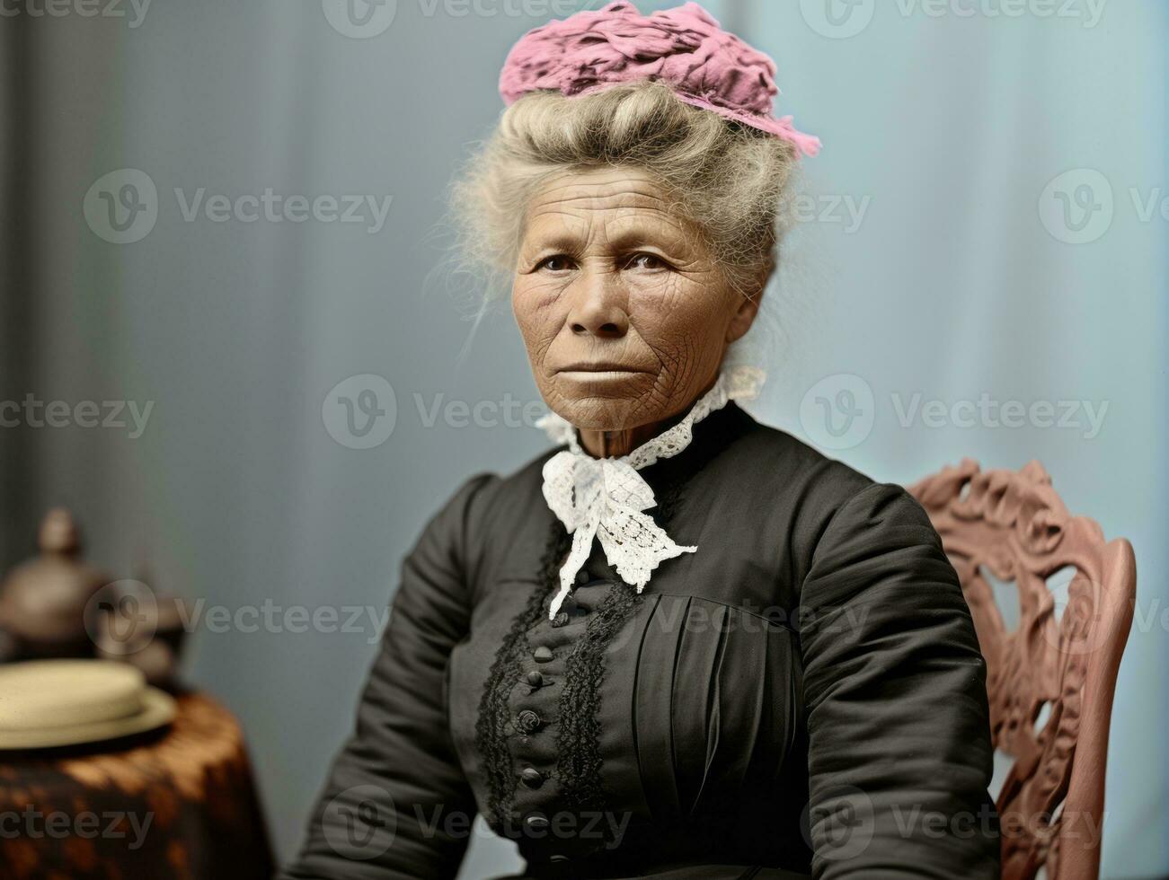 An colored old photograph of a woman from the early 1900s AI Generative photo