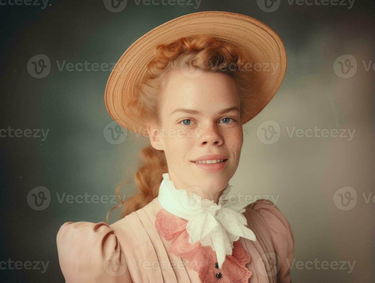 An colored old photograph of a woman from the early 1900s AI Generative photo