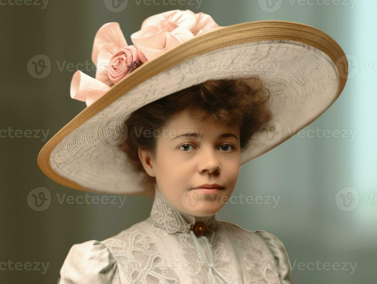 An colored old photograph of a woman from the early 1900s AI Generative photo