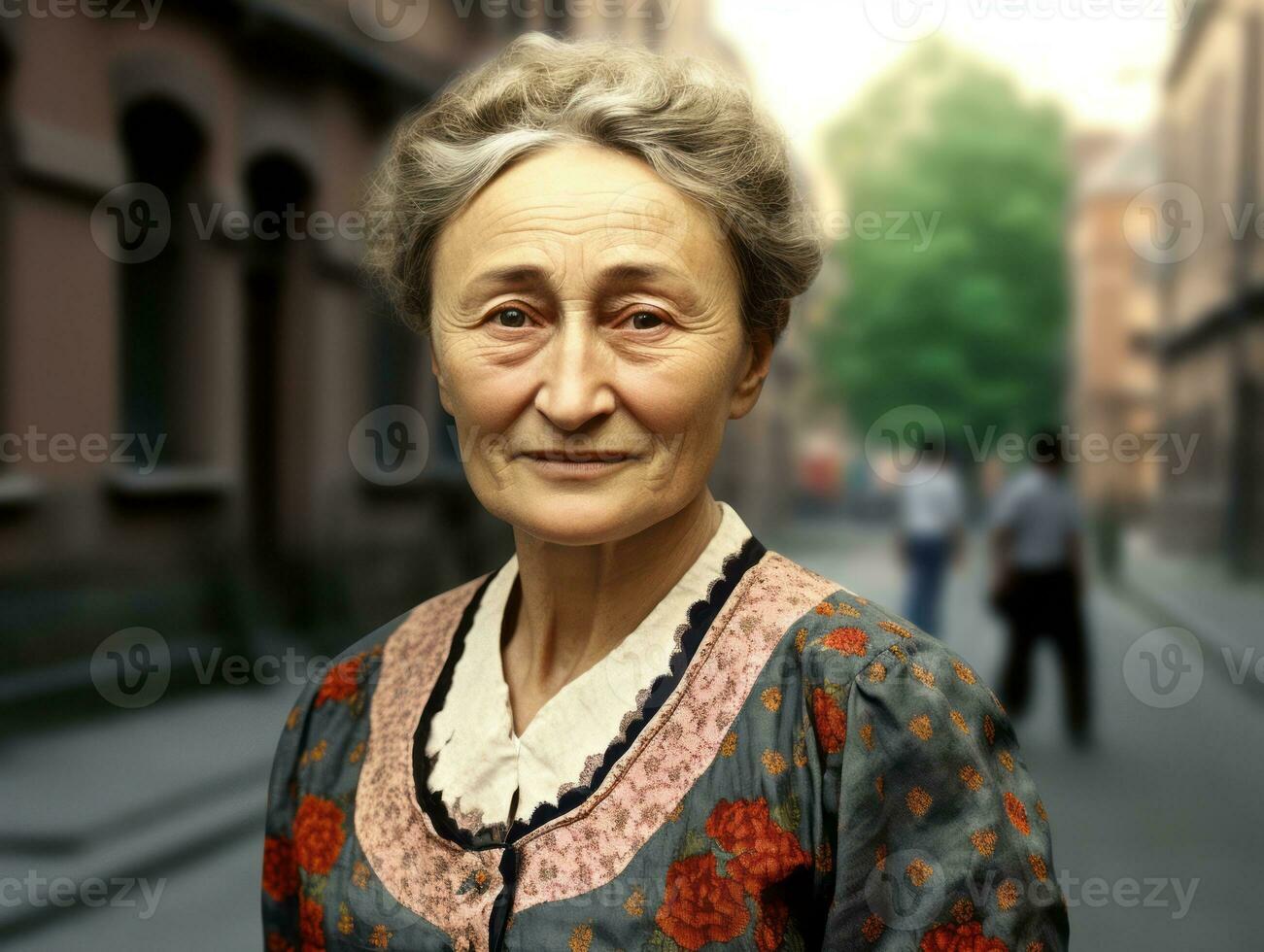 An colored old photograph of a woman from the early 1900s AI Generative photo