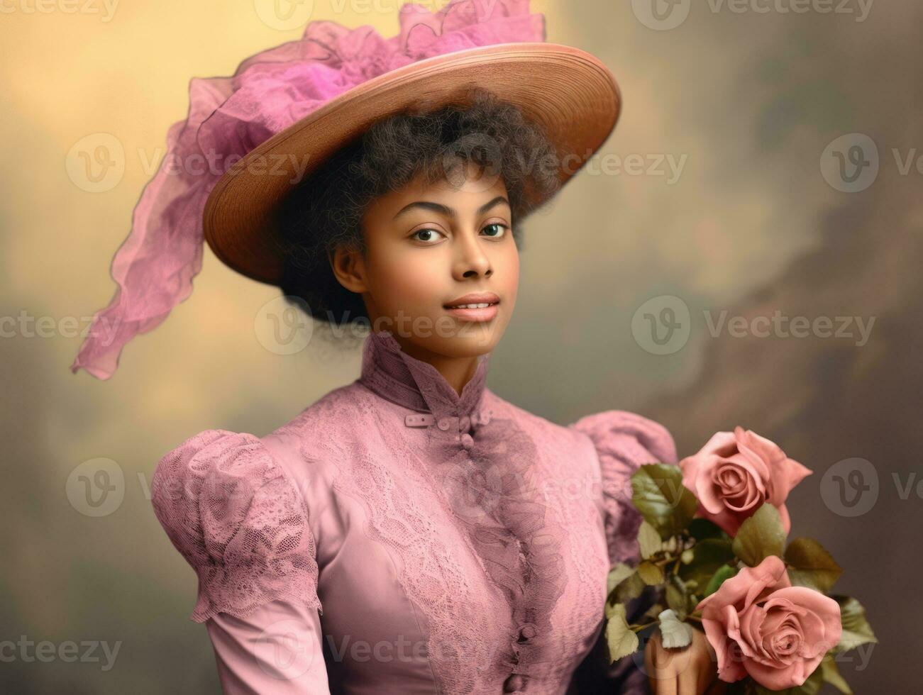 An colored old photograph of a woman from the early 1900s AI Generative photo