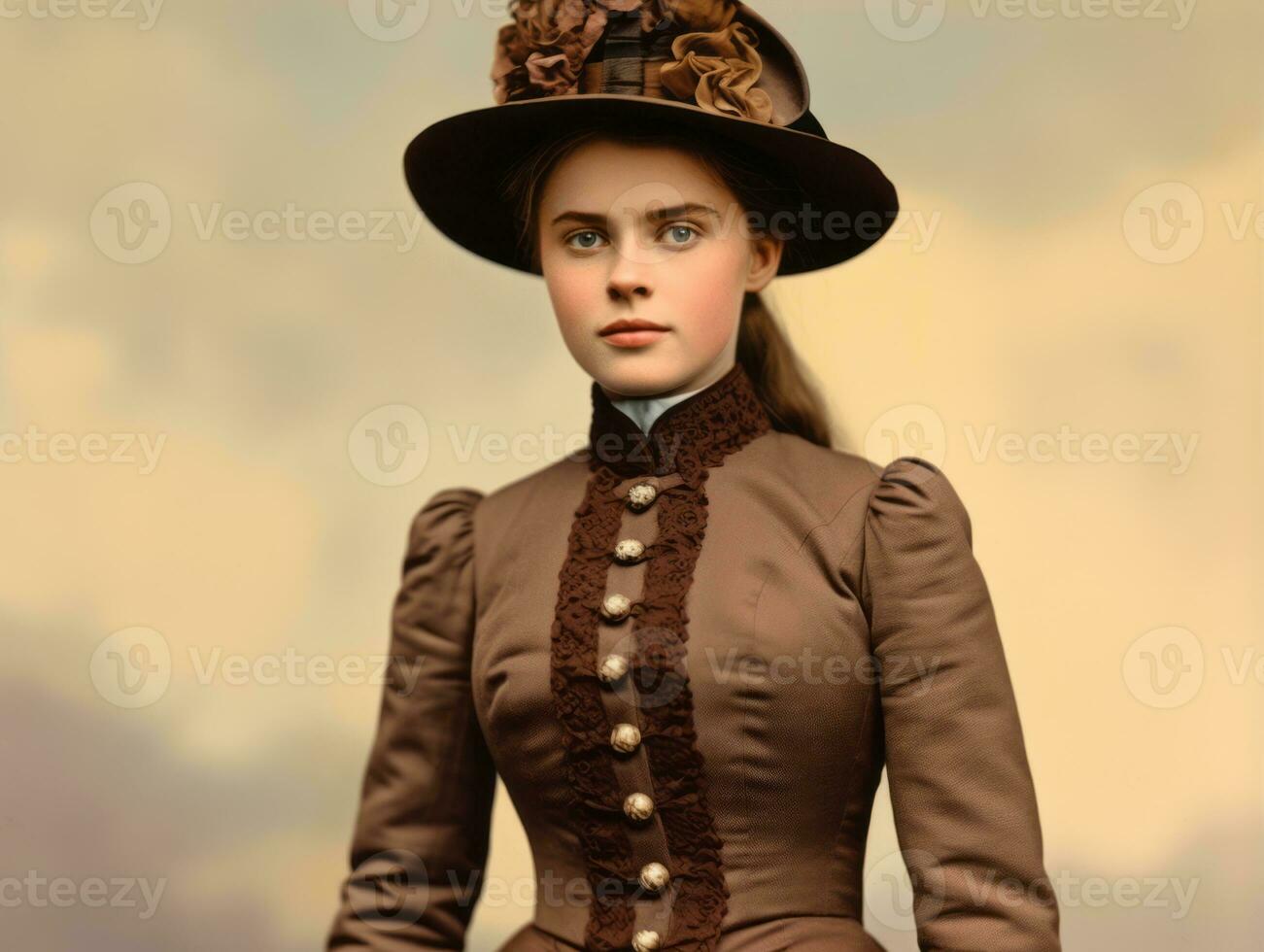 An colored old photograph of a woman from the early 1900s AI Generative photo