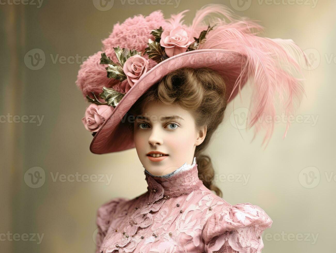 An colored old photograph of a woman from the early 1900s AI Generative photo