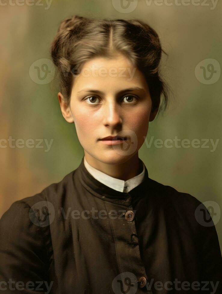 An colored old photograph of a woman from the early 1900s AI Generative photo