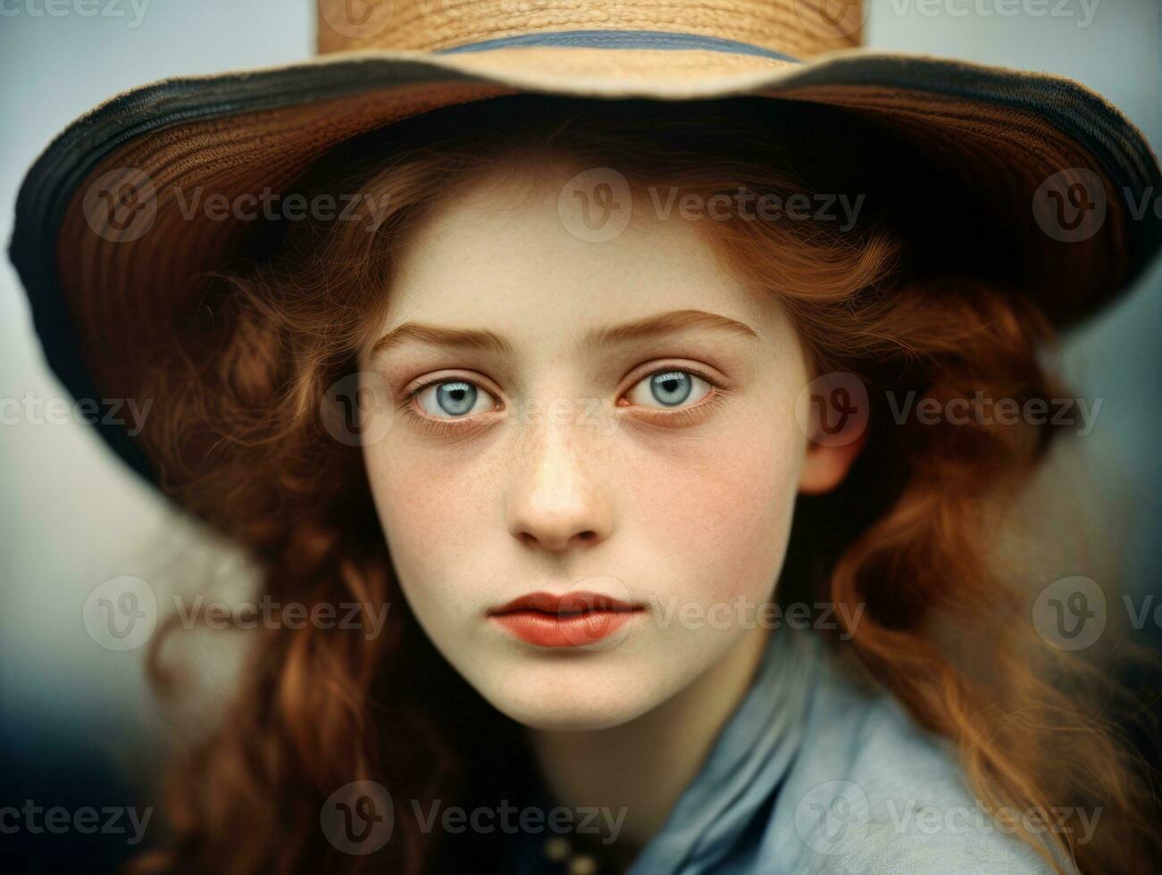 An colored old photograph of a woman from the early 1900s AI Generative photo