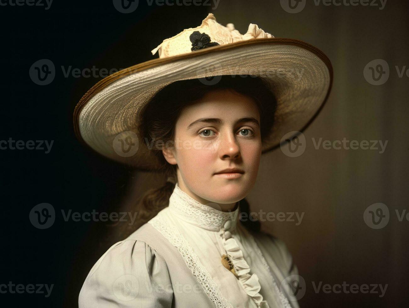 An colored old photograph of a woman from the early 1900s AI Generative photo