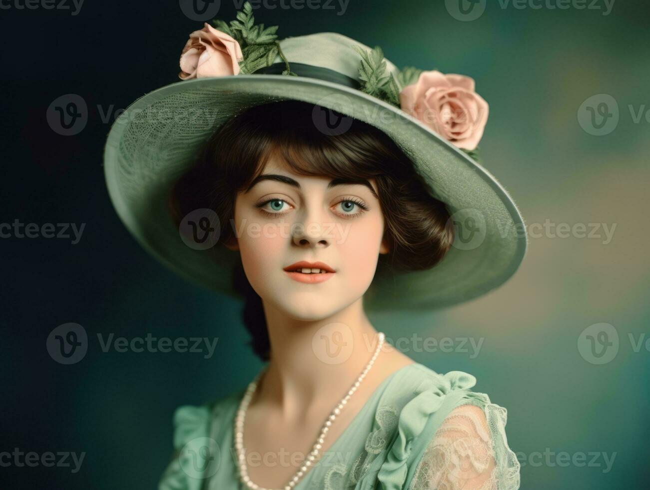 An colored old photograph of a woman from the early 1900s AI Generative photo