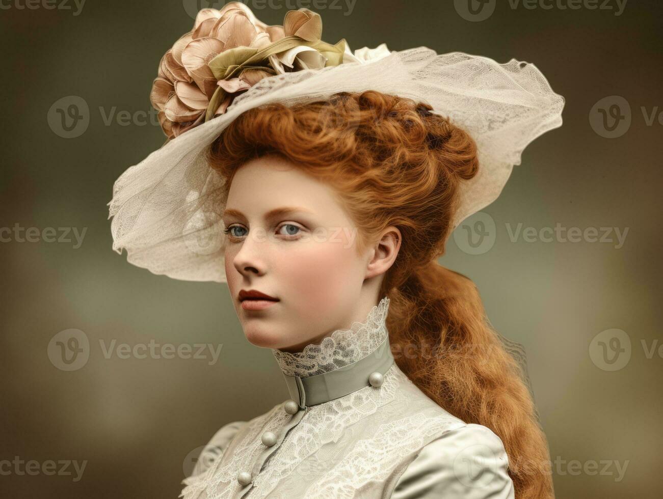 An colored old photograph of a woman from the early 1900s AI Generative photo