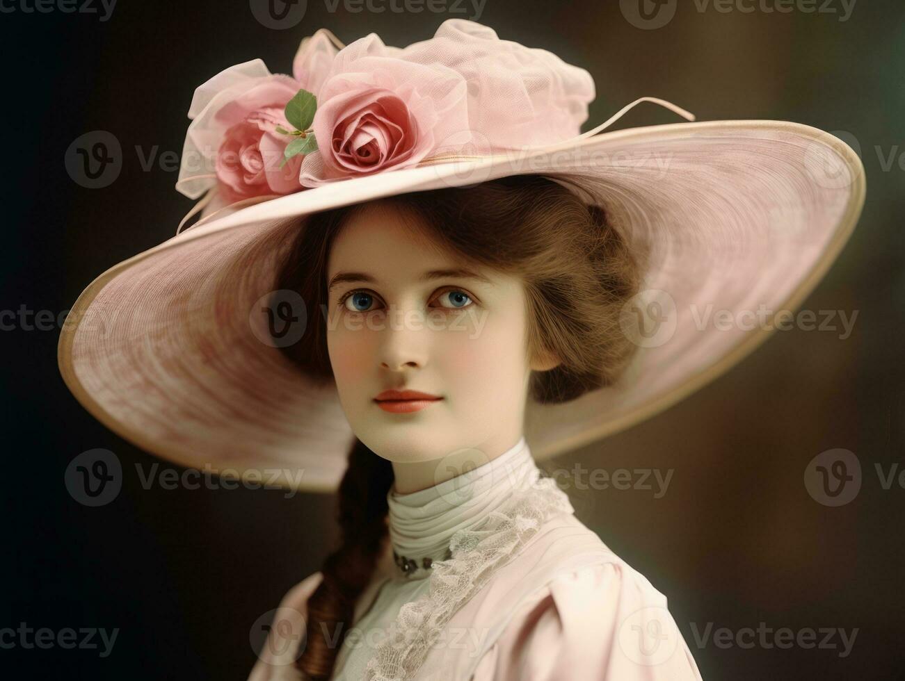 An colored old photograph of a woman from the early 1900s AI Generative photo