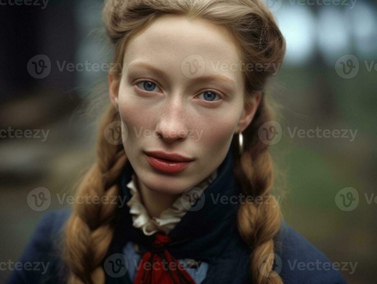 An colored old photograph of a woman from the early 1900s AI Generative photo