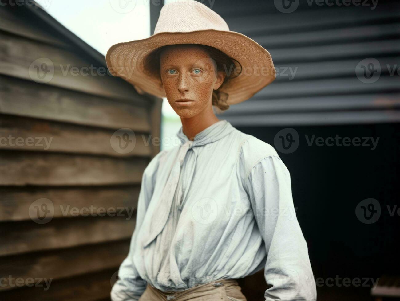 An colored old photograph of a woman from the early 1900s AI Generative photo