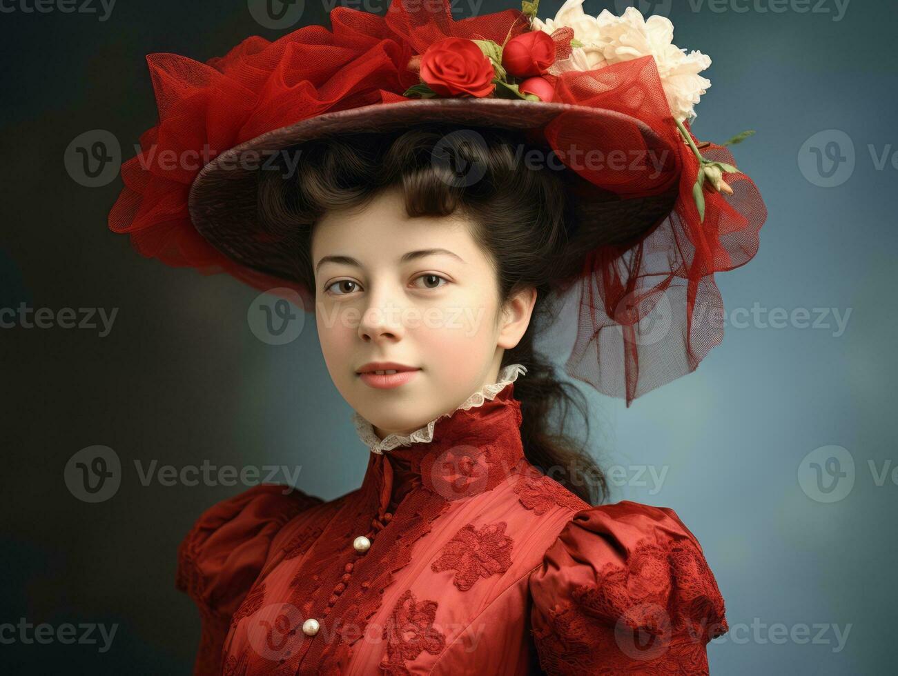 An colored old photograph of a woman from the early 1900s AI Generative photo