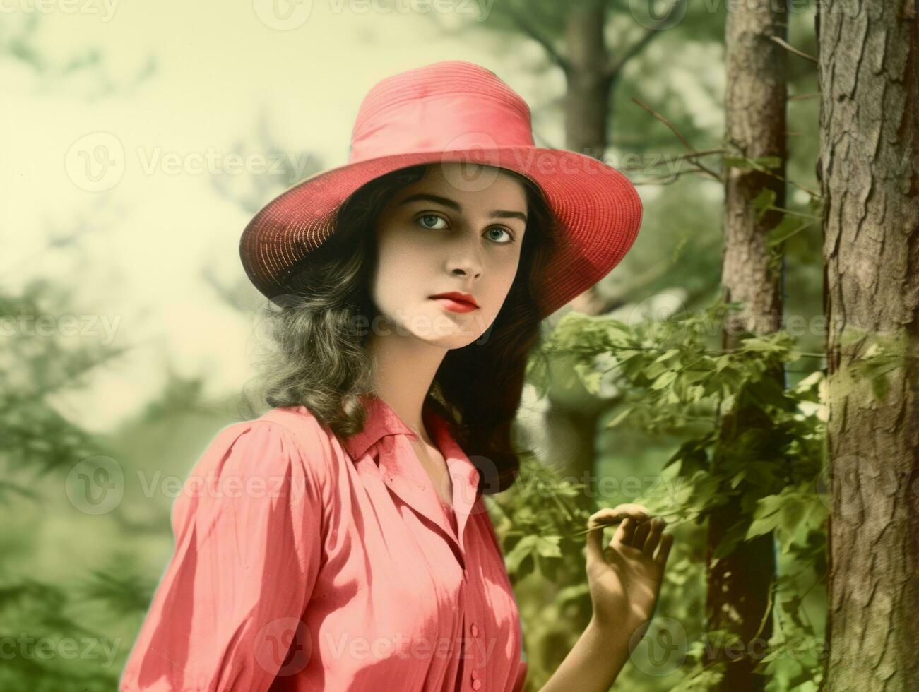 An colored old photograph of a woman from the early 1900s AI Generative photo