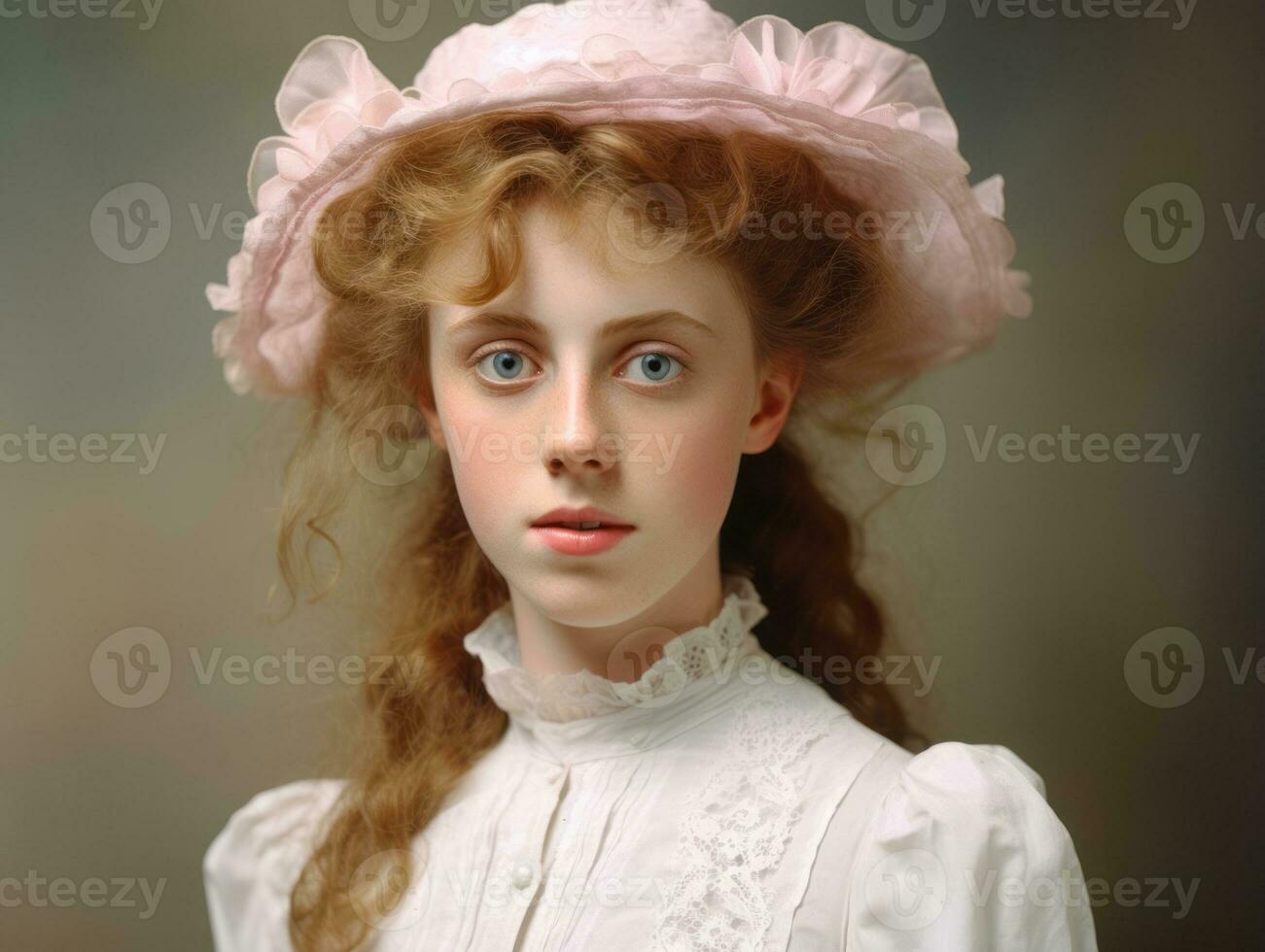 An colored old photograph of a woman from the early 1900s AI Generative photo