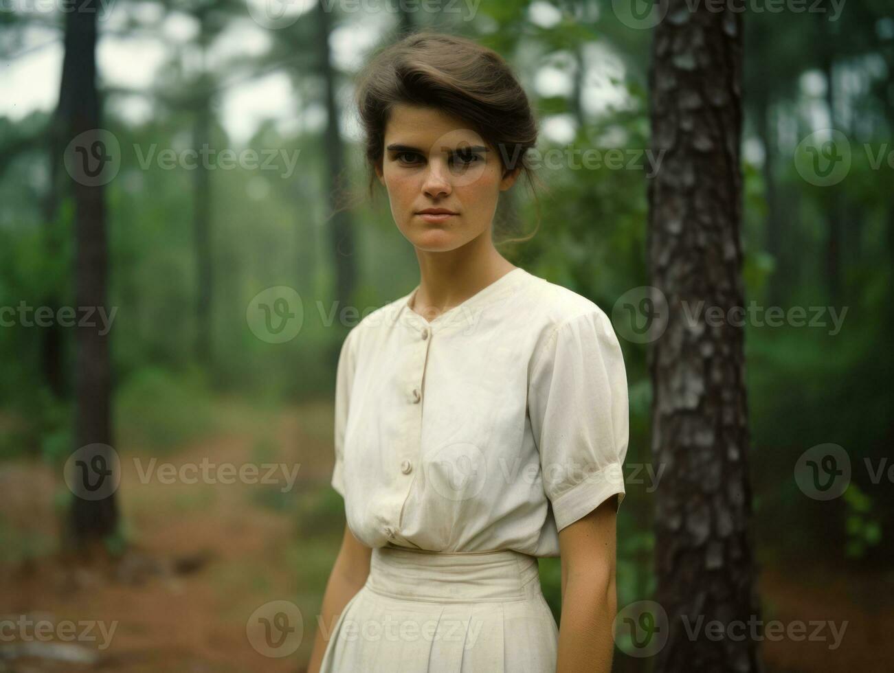 An colored old photograph of a woman from the early 1900s AI Generative photo