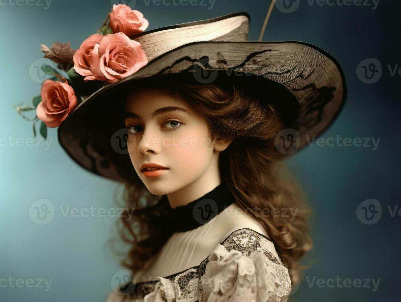 An colored old photograph of a woman from the early 1900s AI Generative photo