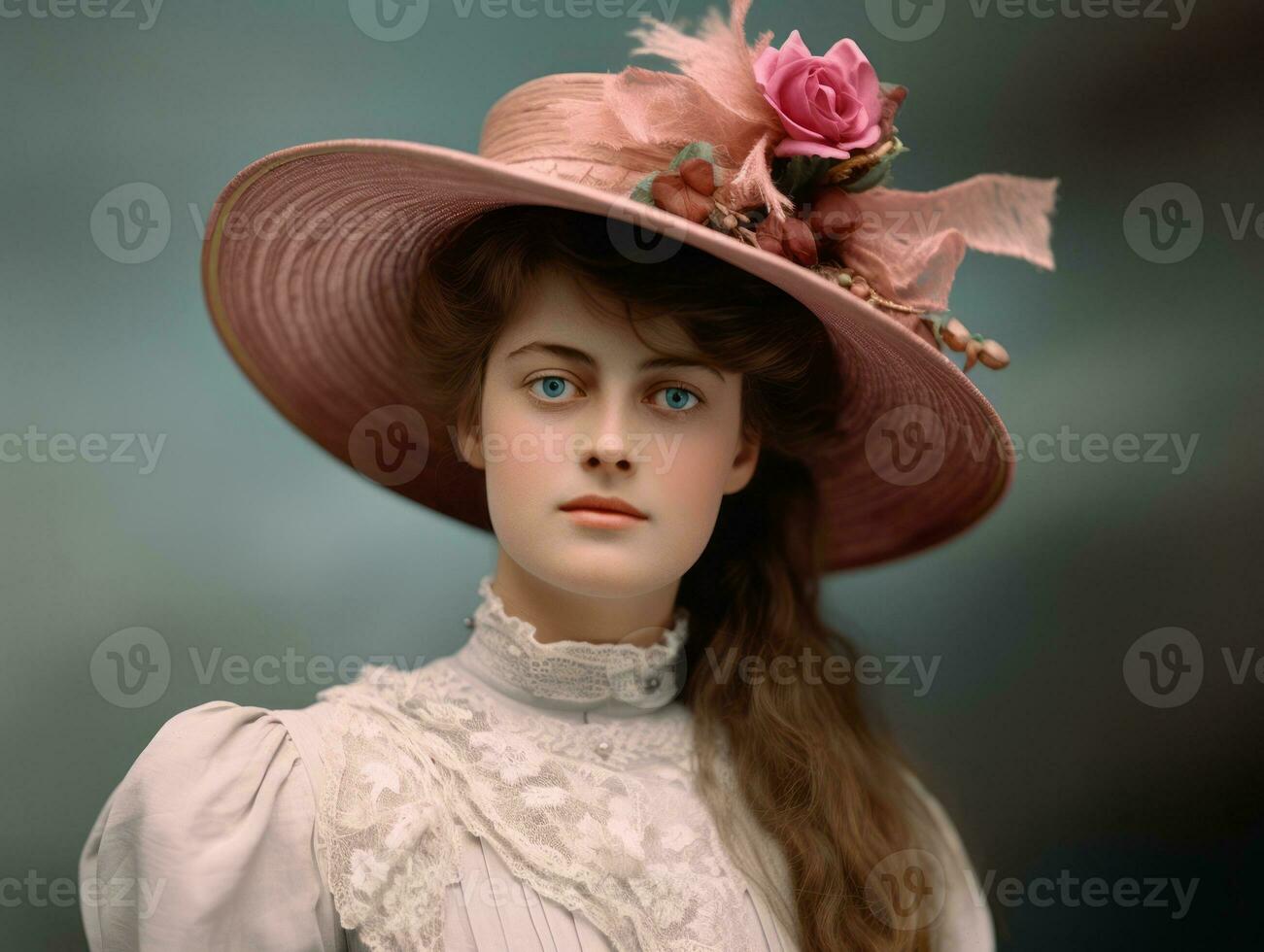 An colored old photograph of a woman from the early 1900s AI Generative photo