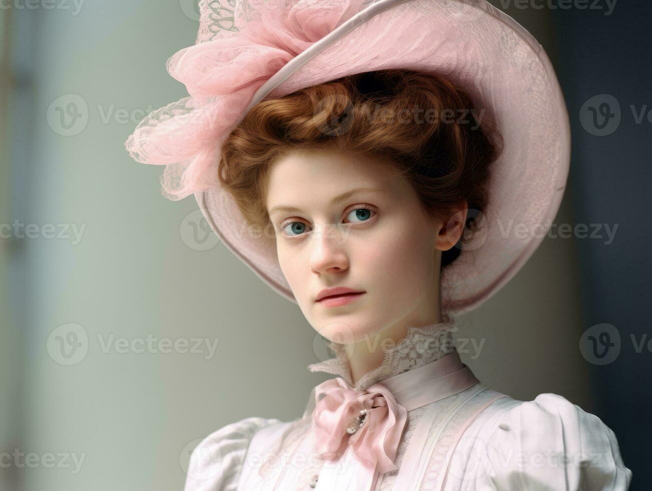 An colored old photograph of a woman from the early 1900s AI Generative photo
