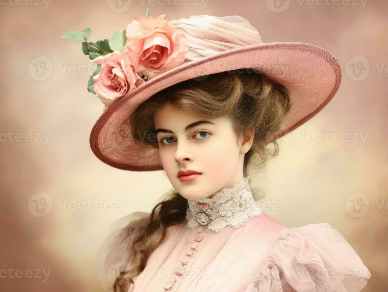 An colored old photograph of a woman from the early 1900s AI Generative photo