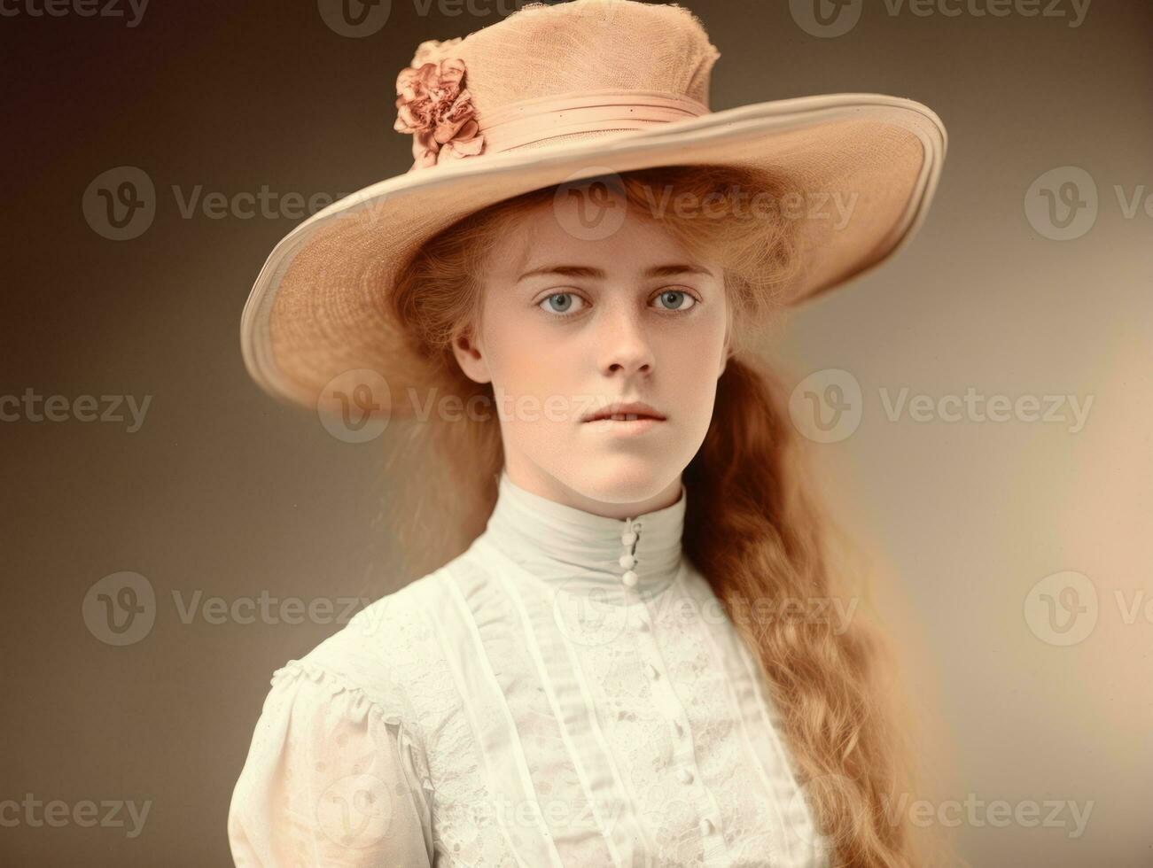 An colored old photograph of a woman from the early 1900s AI Generative photo