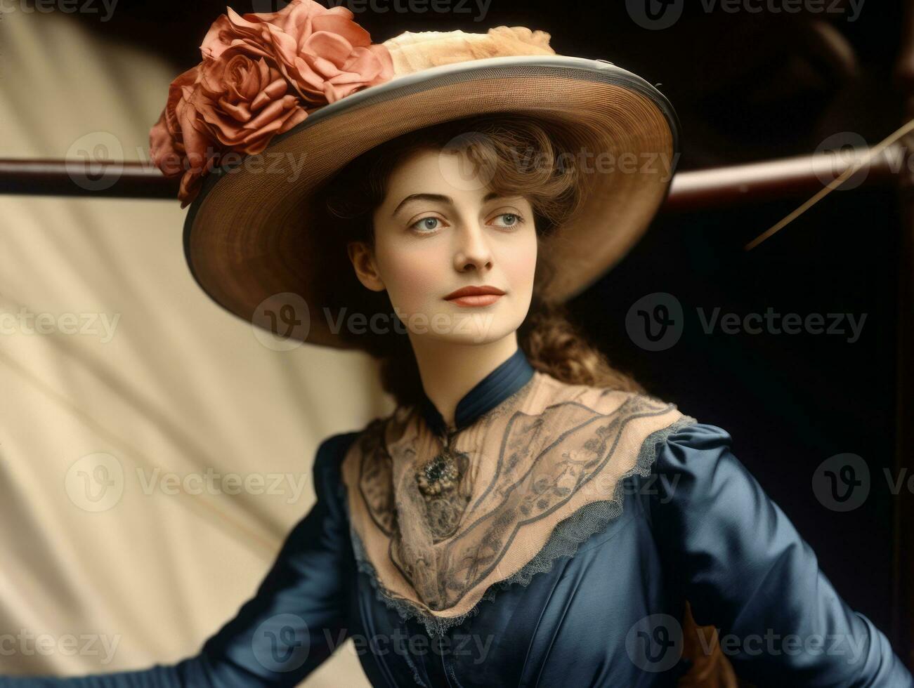 An colored old photograph of a woman from the early 1900s AI Generative photo