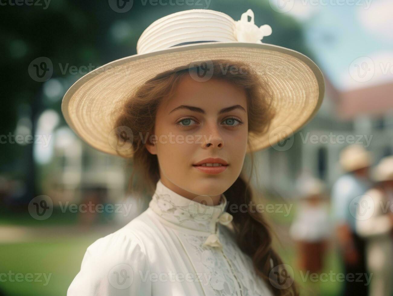 An colored old photograph of a woman from the early 1900s AI Generative photo
