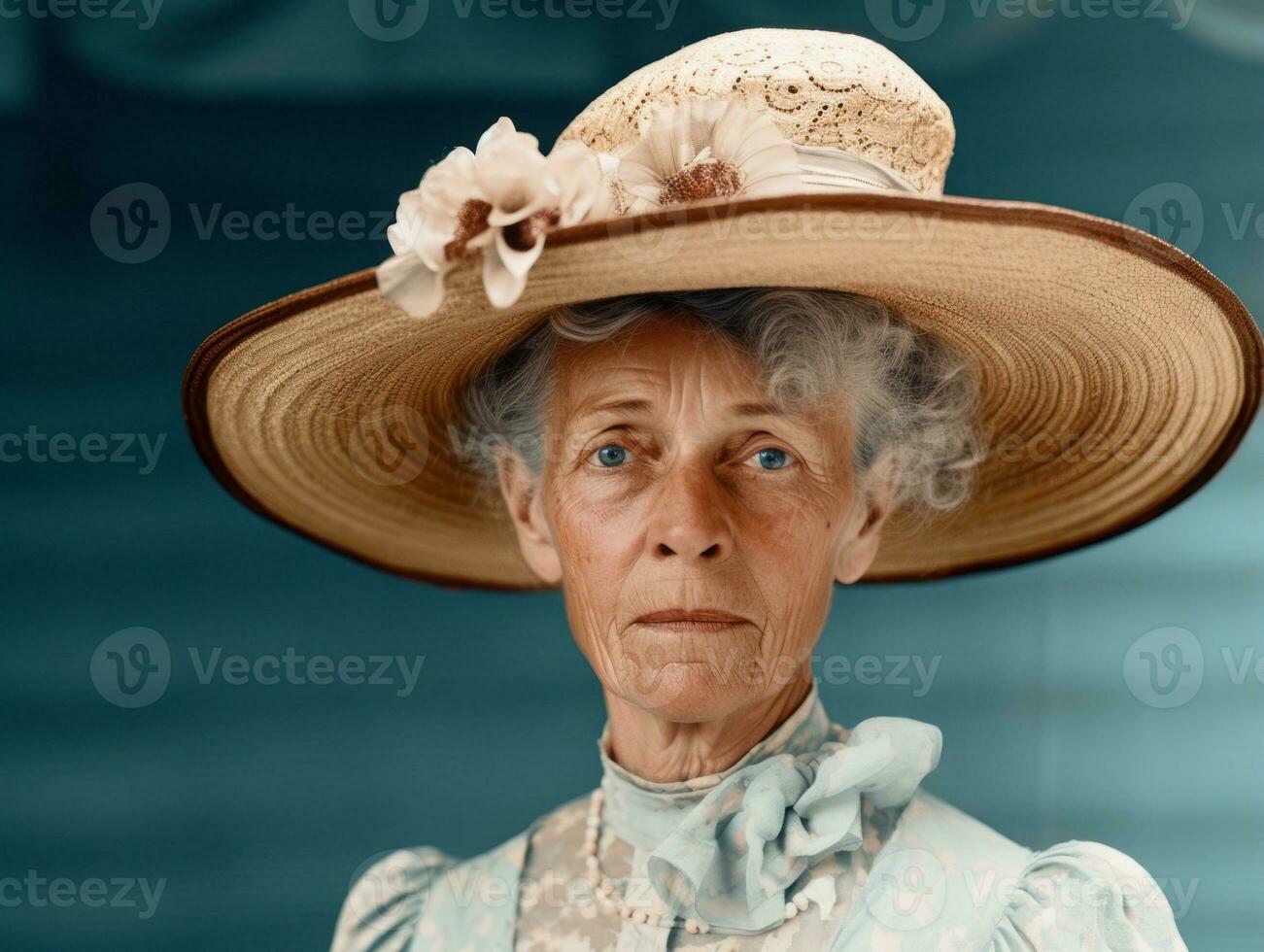 An colored old photograph of a woman from the early 1900s AI Generative photo