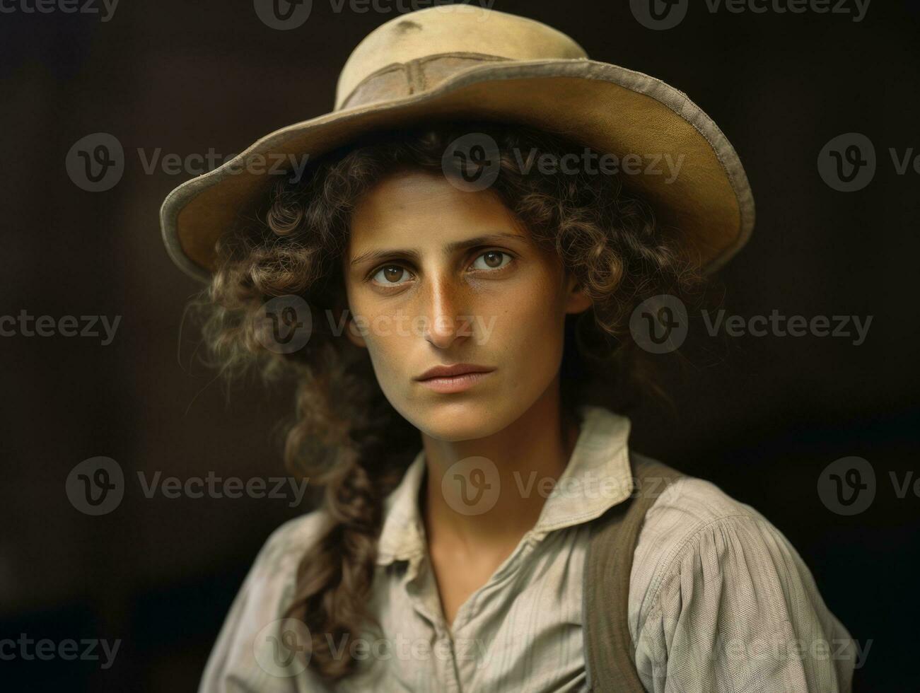 An colored old photograph of a woman from the early 1900s AI Generative photo