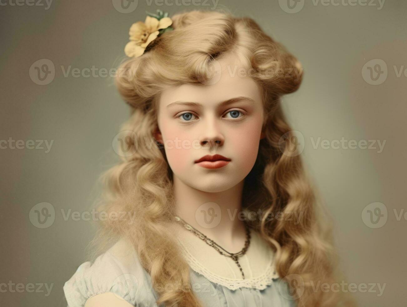An colored old photograph of a woman from the early 1900s AI Generative photo