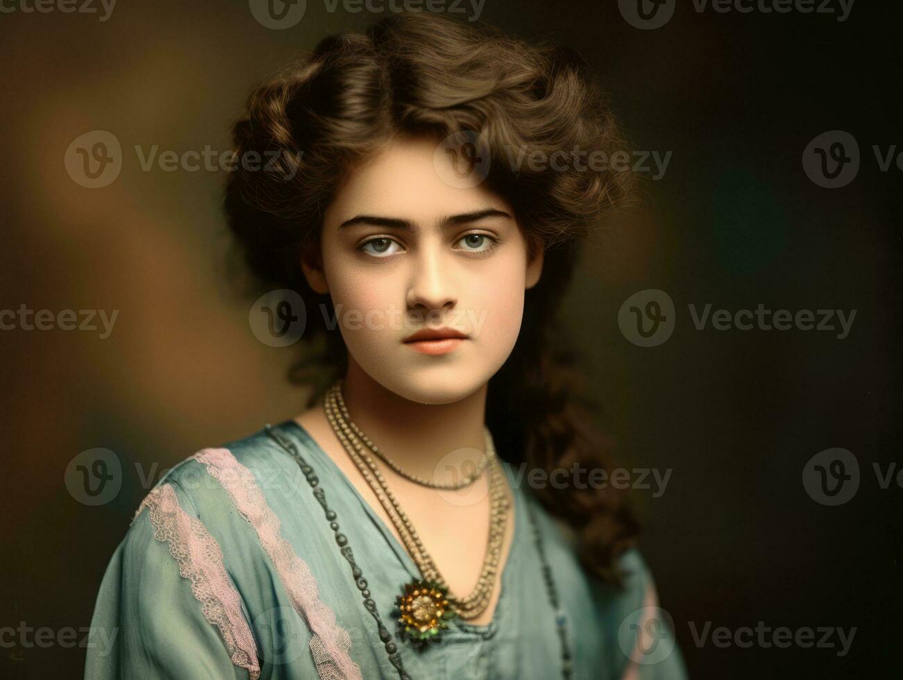 An colored old photograph of a woman from the early 1900s AI Generative photo