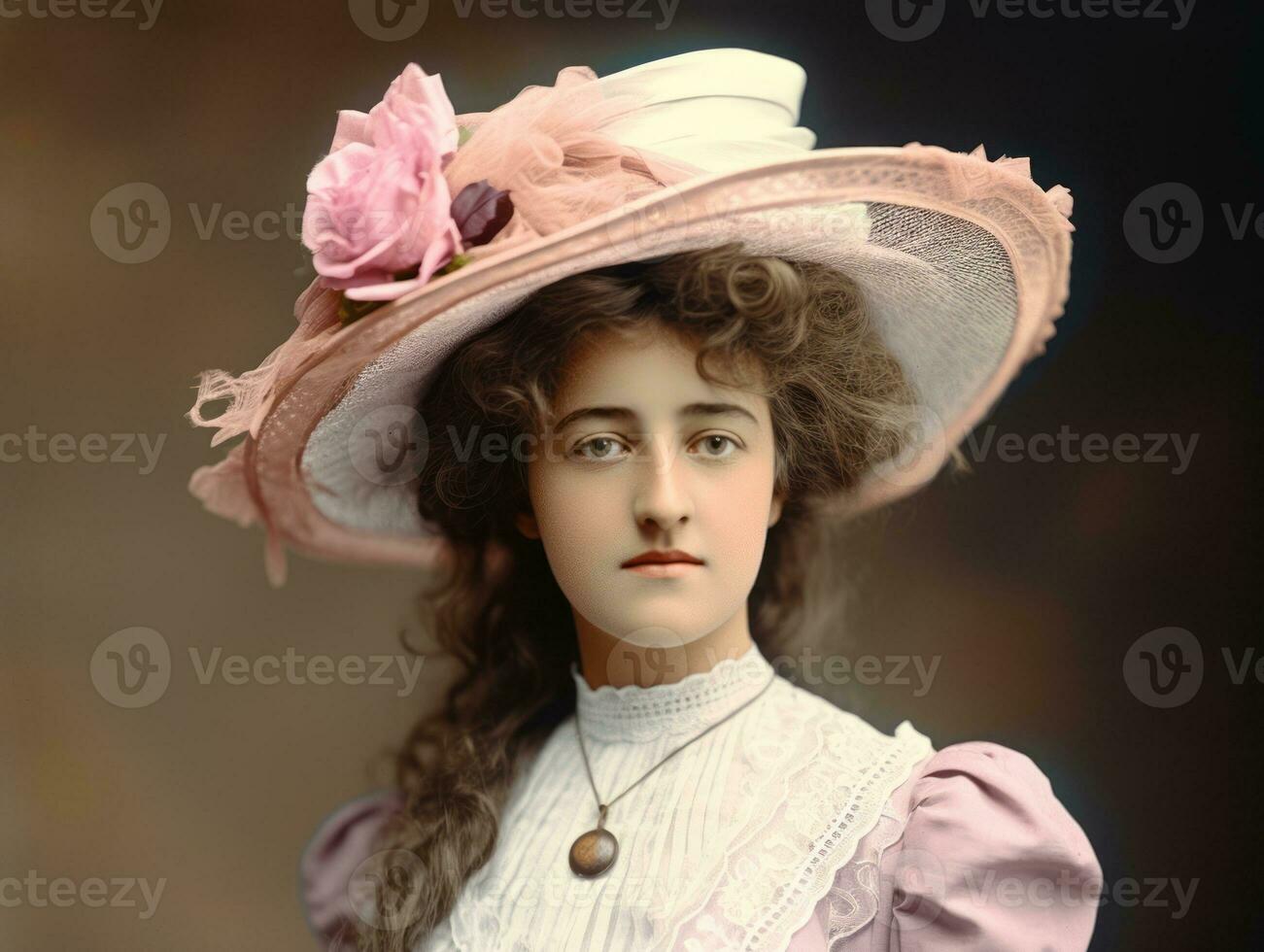 An colored old photograph of a woman from the early 1900s AI Generative photo