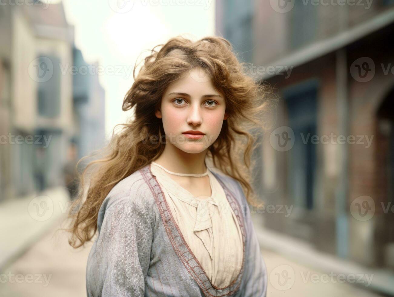 An colored old photograph of a woman from the early 1900s AI Generative photo