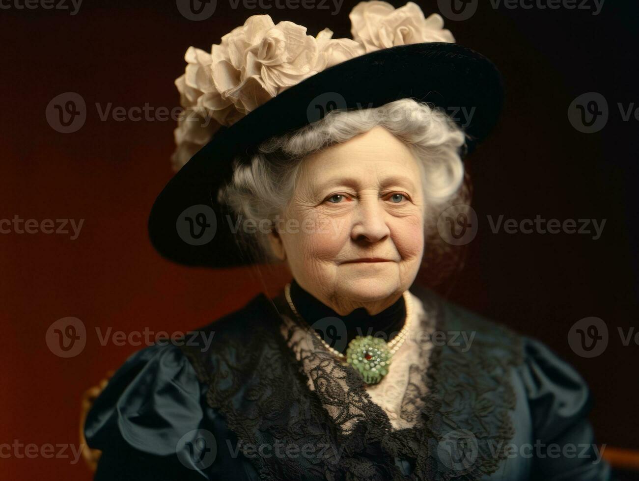 An colored old photograph of a woman from the early 1900s AI Generative photo