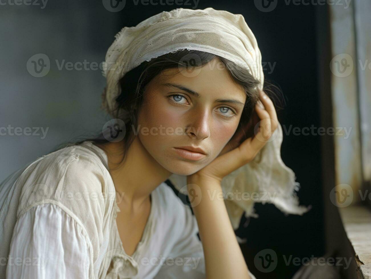 An colored old photograph of a woman from the early 1900s AI Generative photo