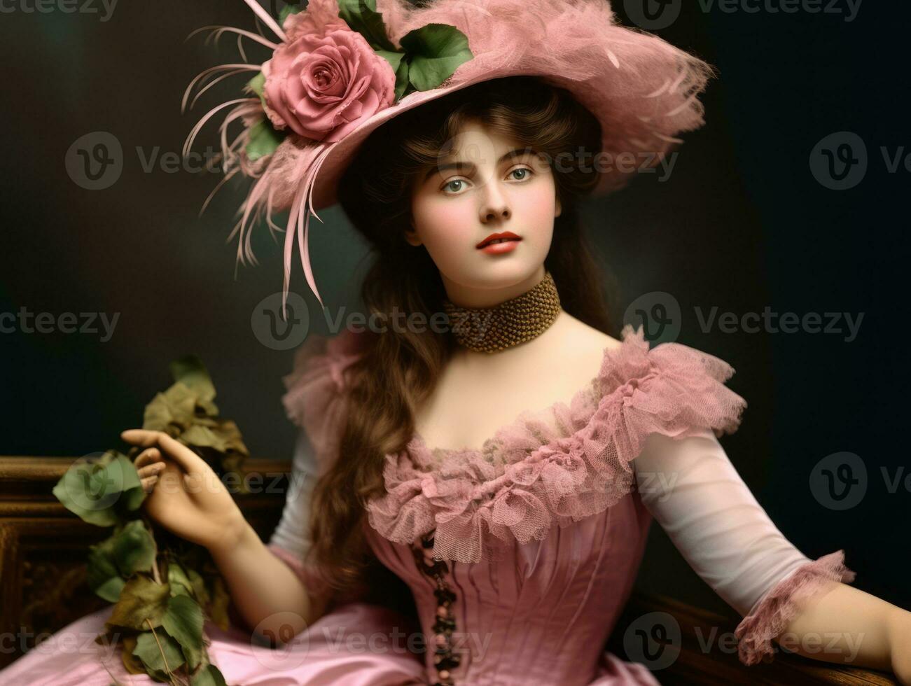 An colored old photograph of a woman from the early 1900s AI Generative photo