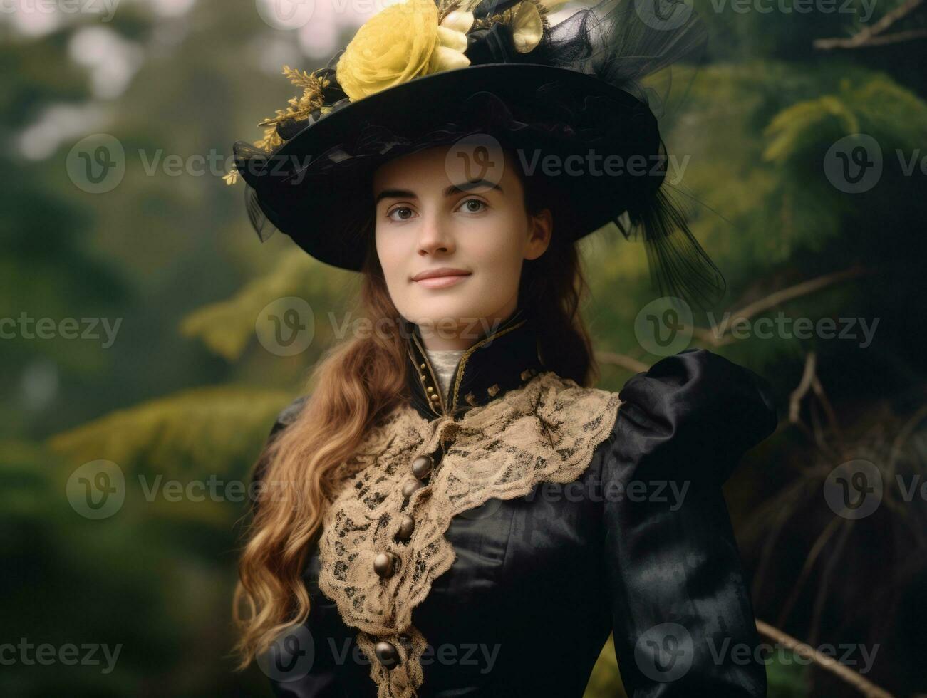 An colored old photograph of a woman from the early 1900s AI Generative photo