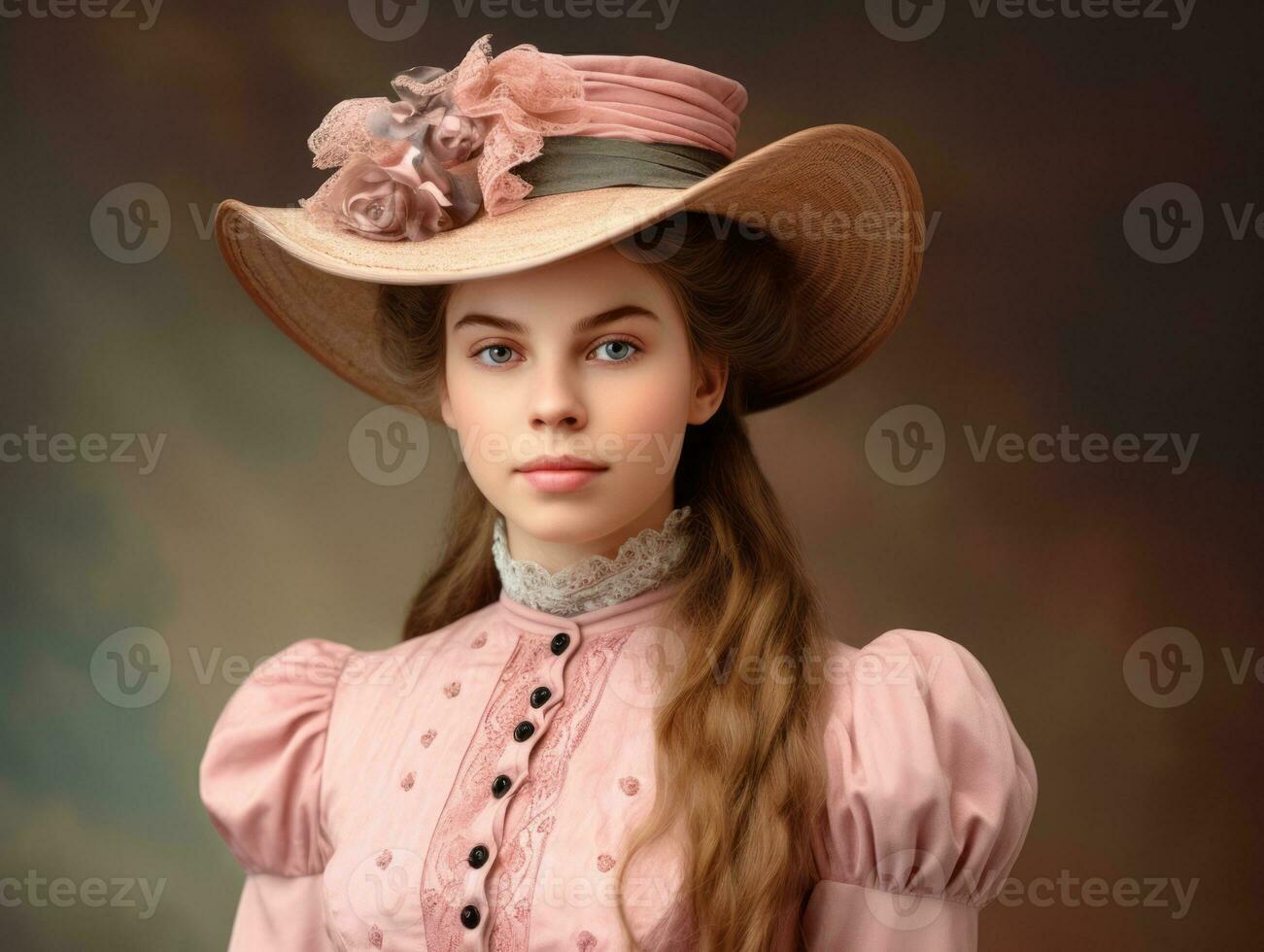 An colored old photograph of a woman from the early 1900s AI Generative photo