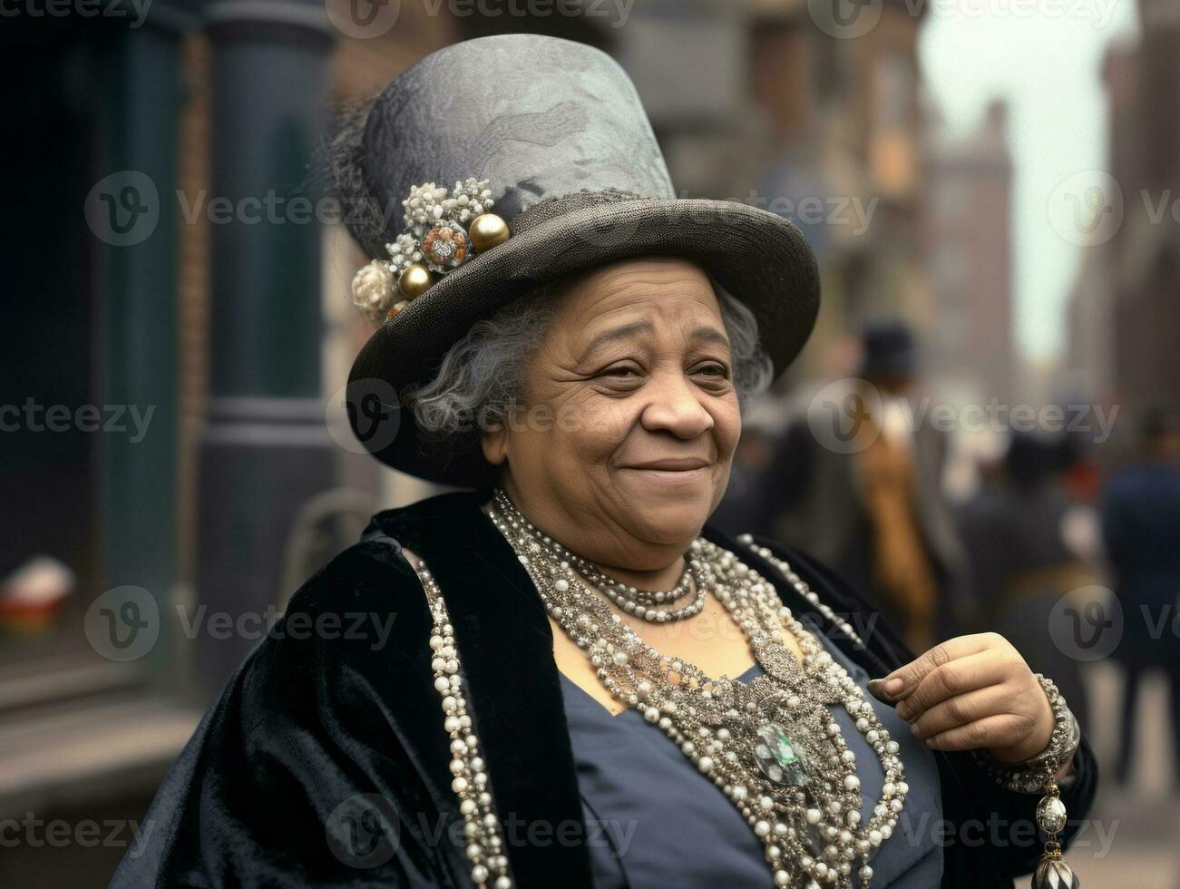 An colored old photograph of a woman from the early 1900s AI Generative photo