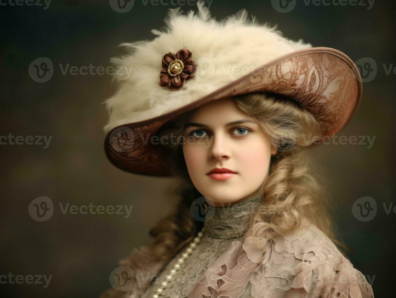 un de colores antiguo fotografía de un mujer desde el temprano 1900 ai generativo foto