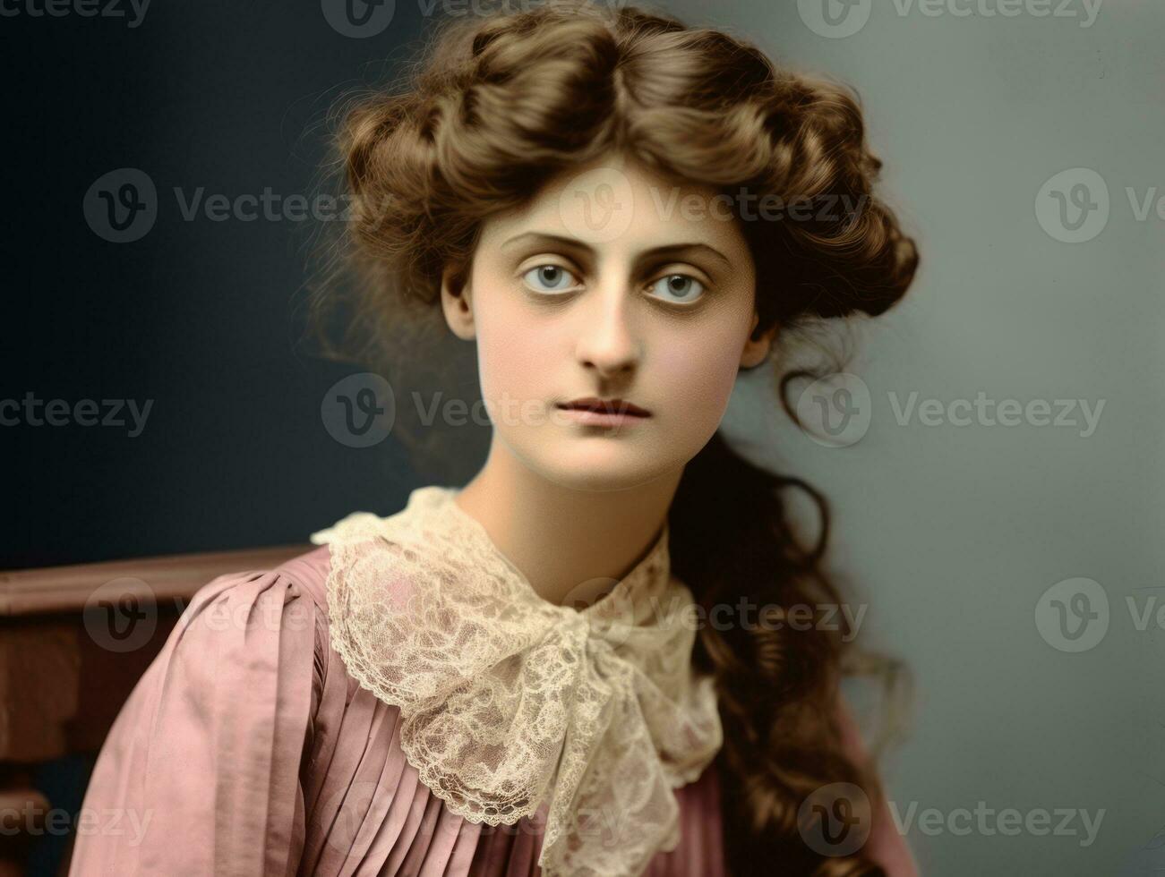 An colored old photograph of a woman from the early 1900s AI Generative photo