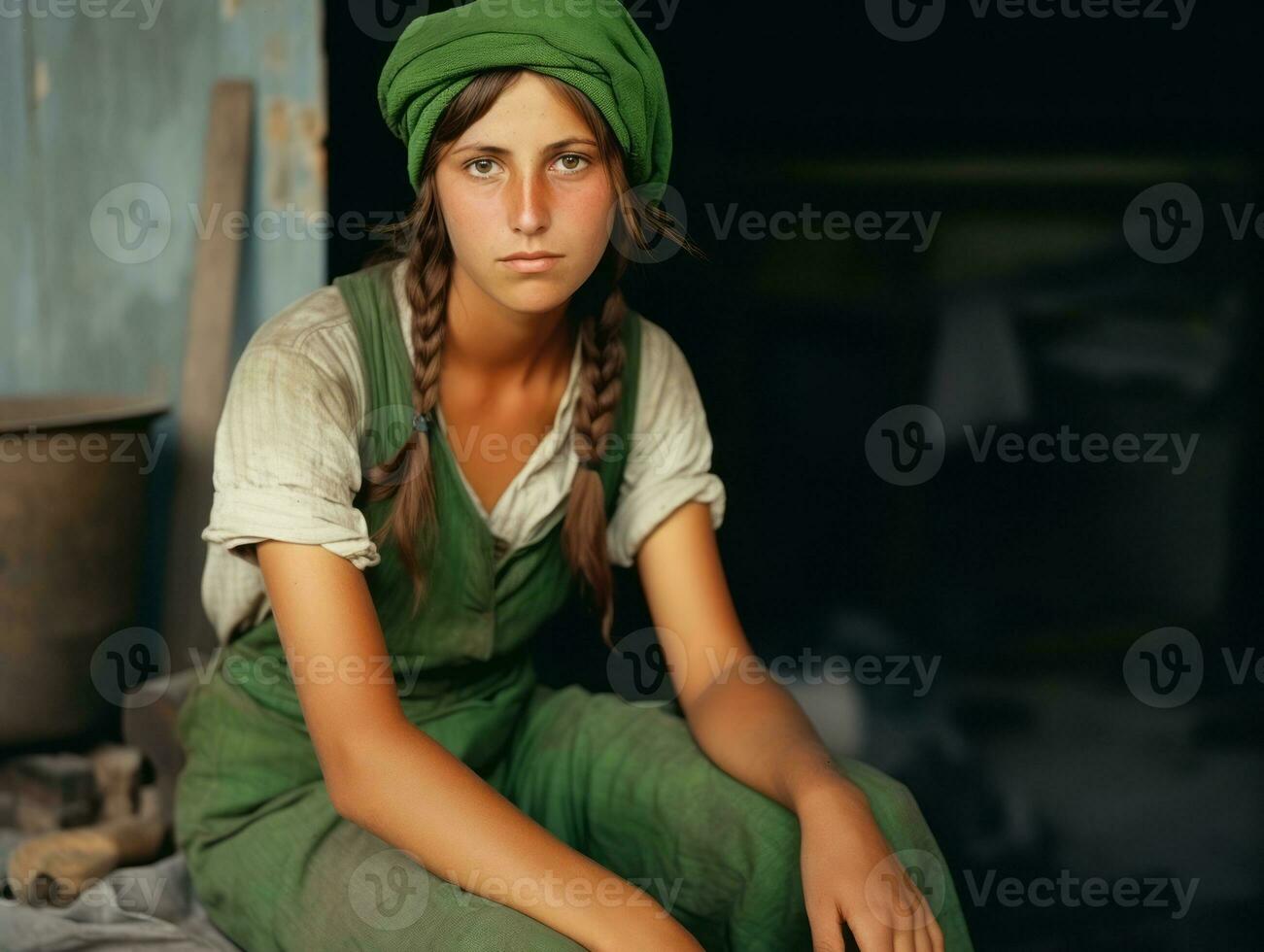An colored old photograph of a woman from the early 1900s AI Generative photo