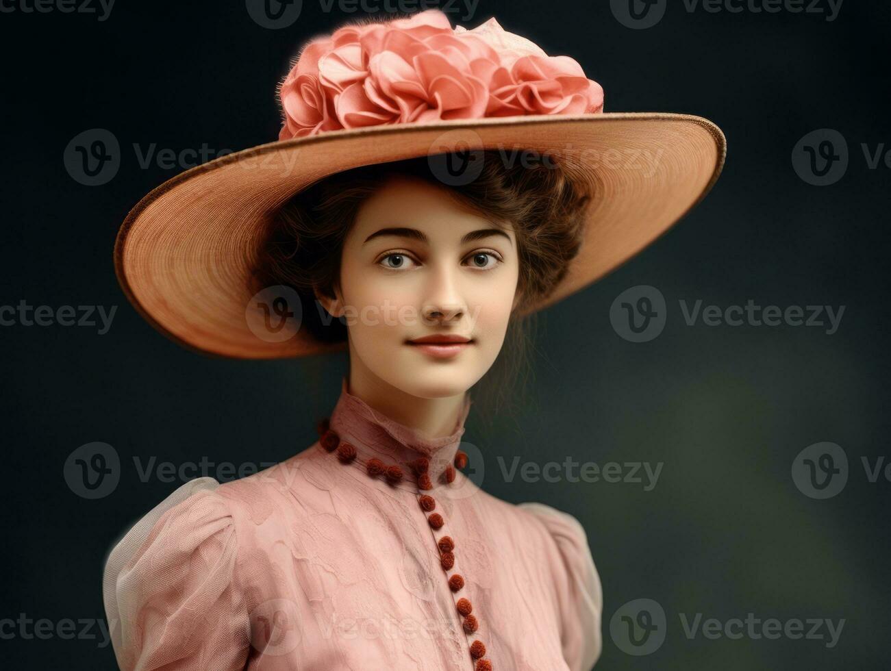 An colored old photograph of a woman from the early 1900s AI Generative photo