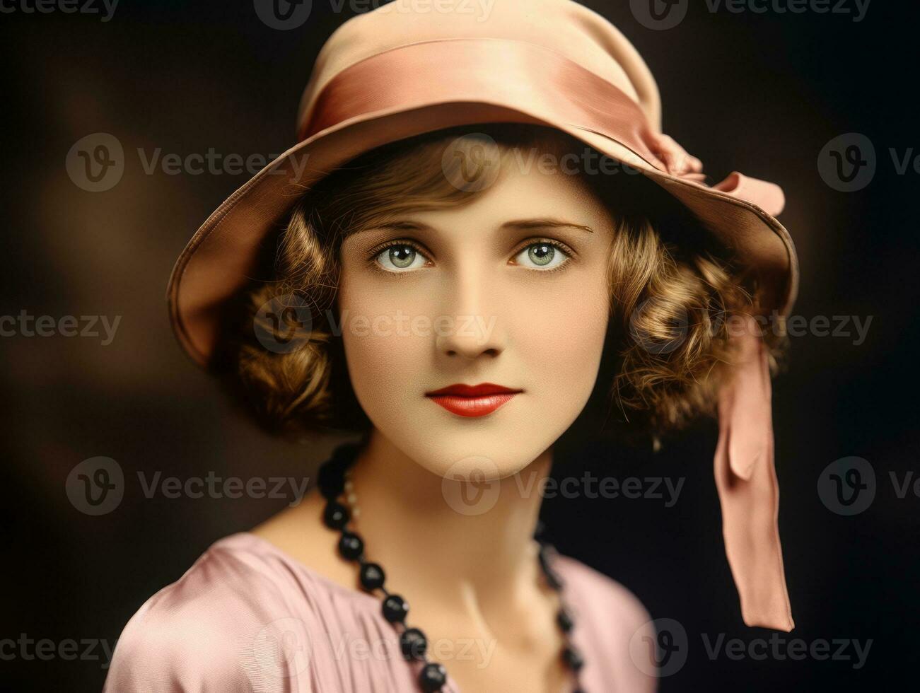 An colored old photograph of a woman from the early 1900s AI Generative photo